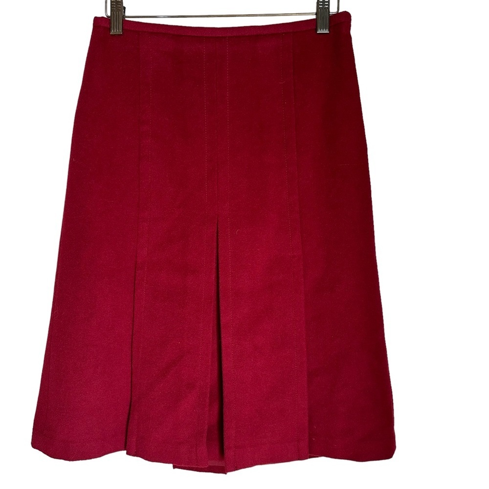 Ann Taylor Women's Red Pleated Wool Blend A-Line Midi Skirts Size: 2